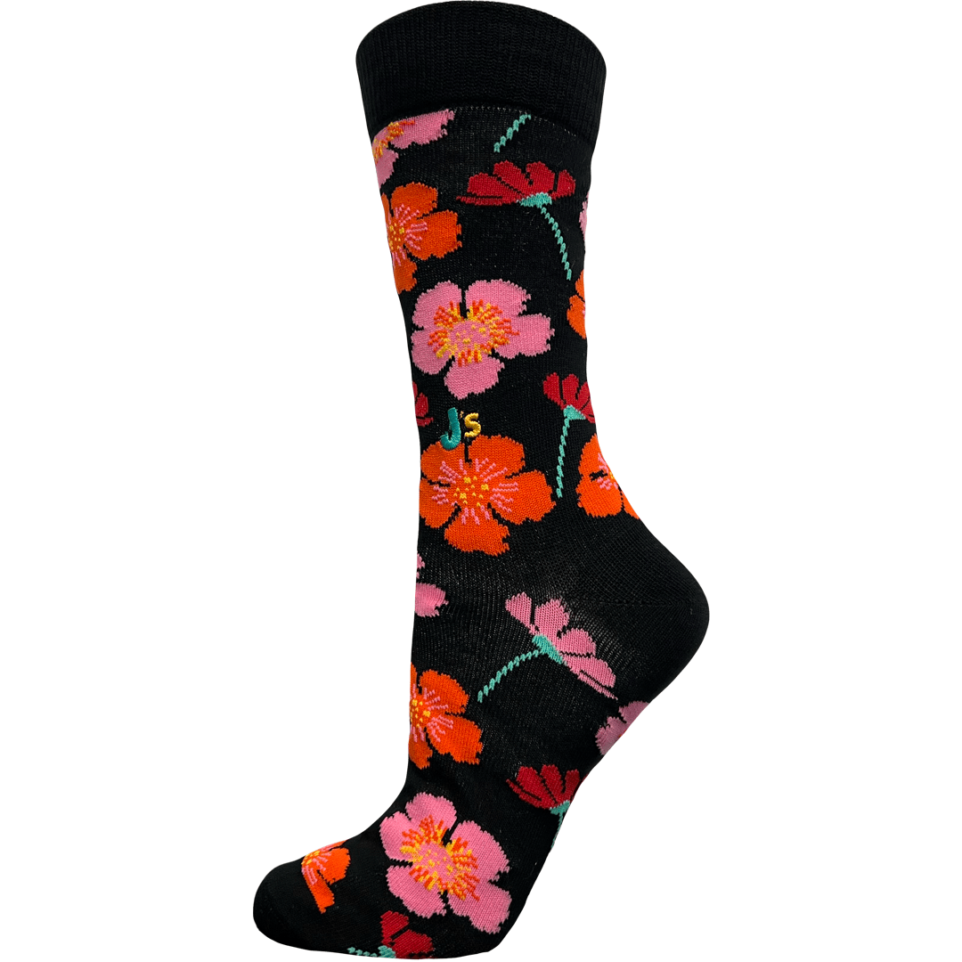 Pop Floral Women's Crew Socks Black
