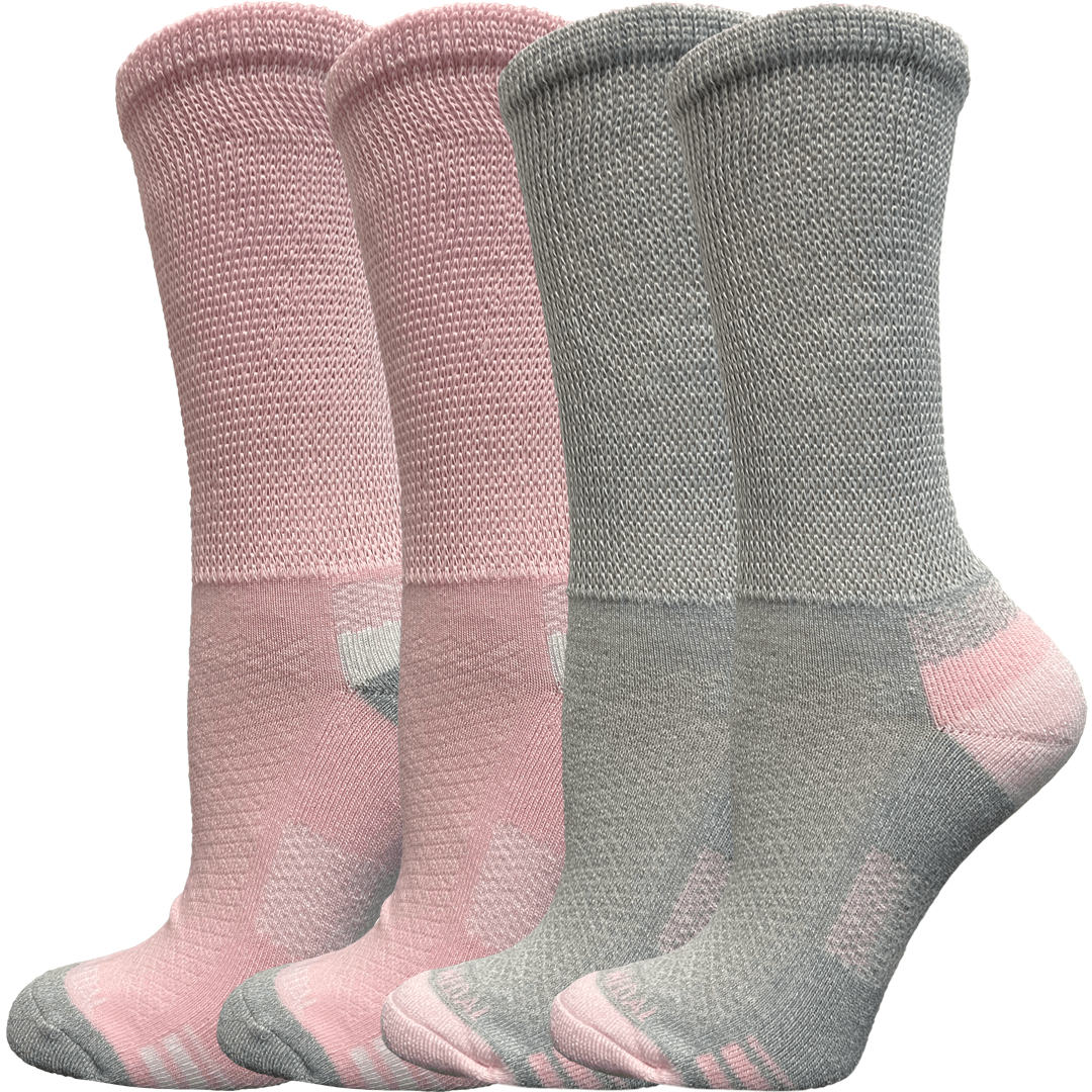 Diabetic Women's Athletic Cushion Crew Sock 2pk Light pink