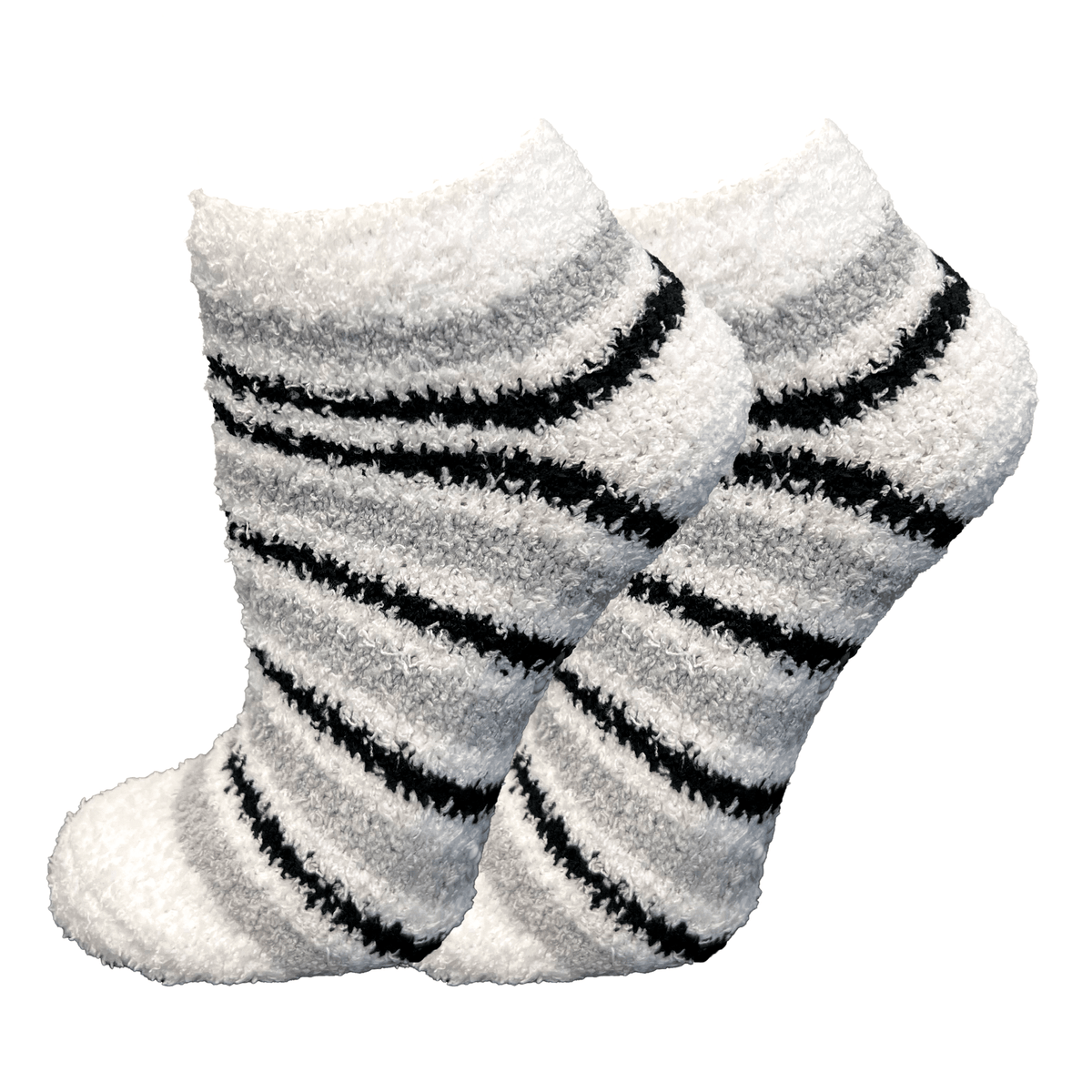 NonSkid No Show Striped Fuzzy Socks White White