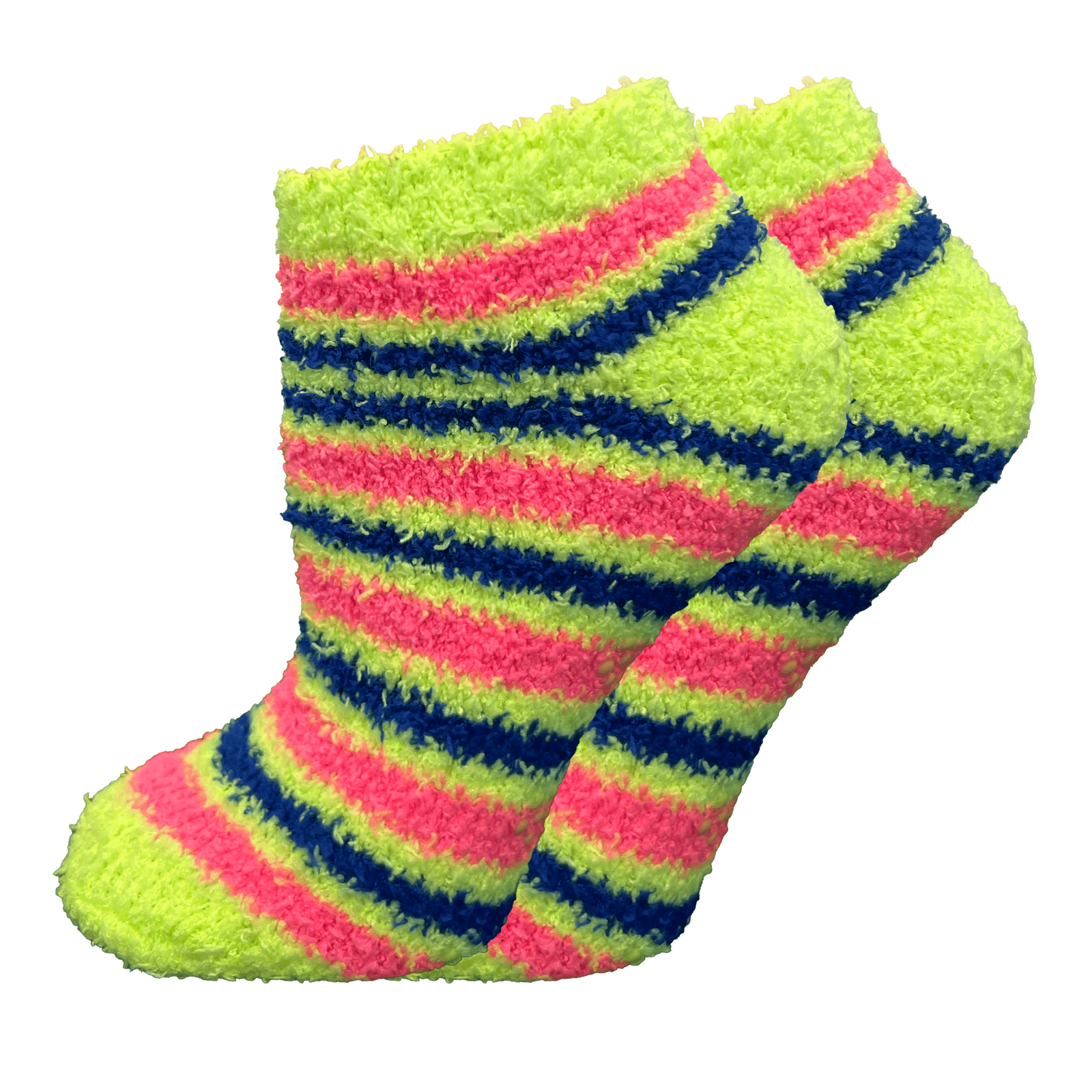NonSkid No Show Striped Fuzzy Socks Lime