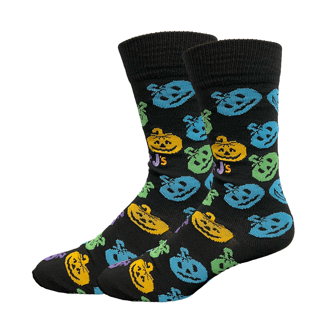 Colorful Jack O Lanterns Men's Crew Socks Black