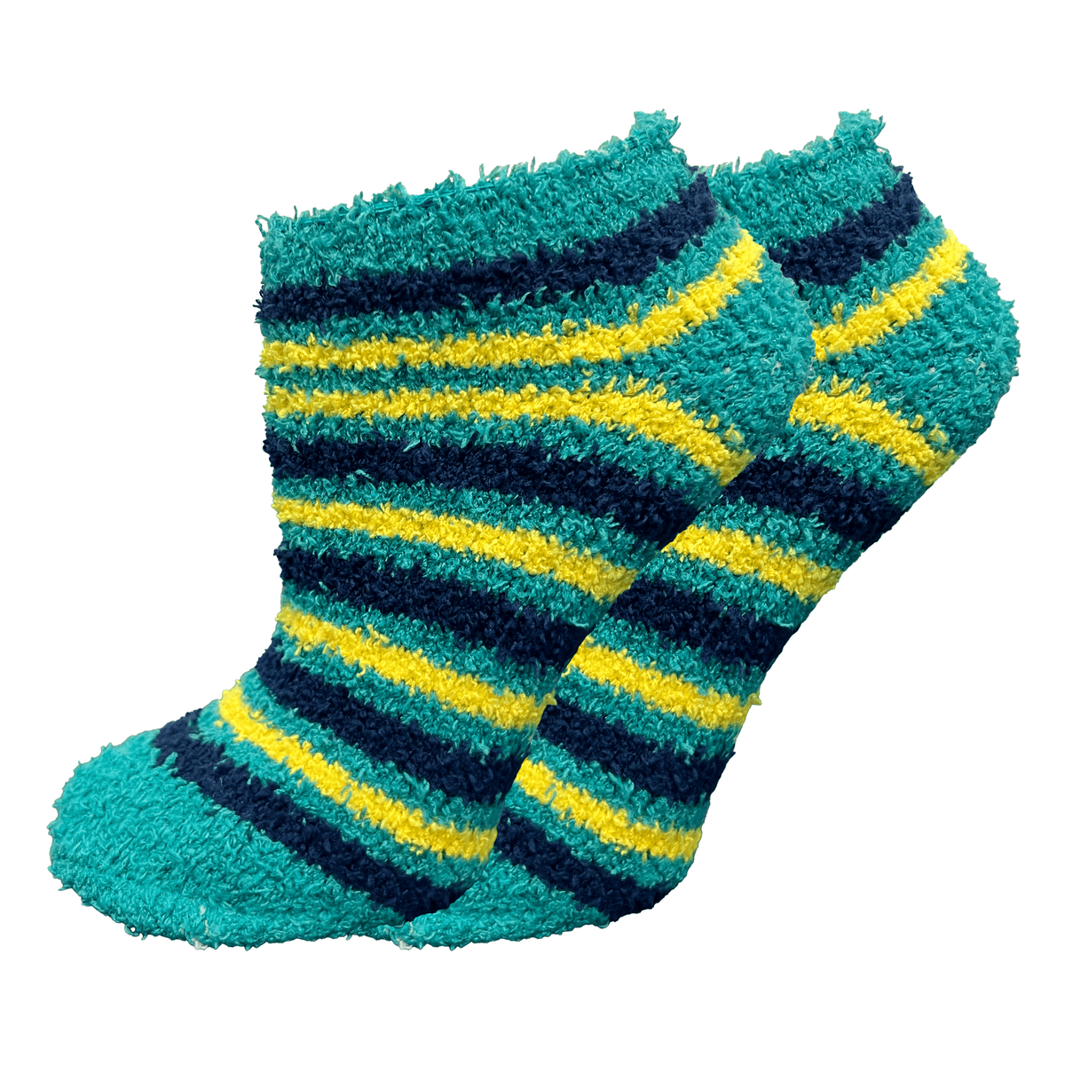 NonSkid No Show Striped Fuzzy Socks Teal