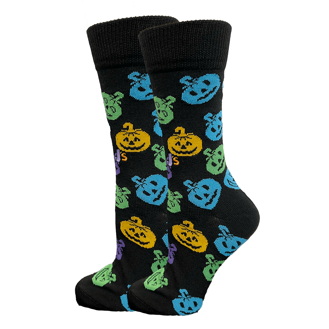 Colorful Jack O Lanterns Women's Crew Socks - Black - John's Crazy Socks