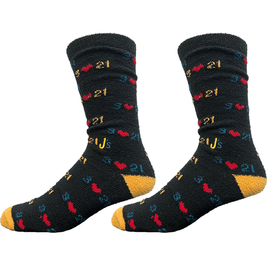 Down Syndrome Awareness Black Fuzzy Men's Crew Socks Black