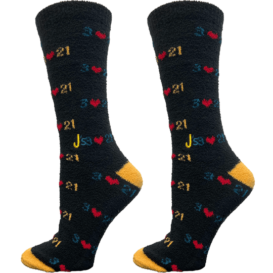 Down Syndrome Awareness Black Fuzzy Women's Crew Socks Black