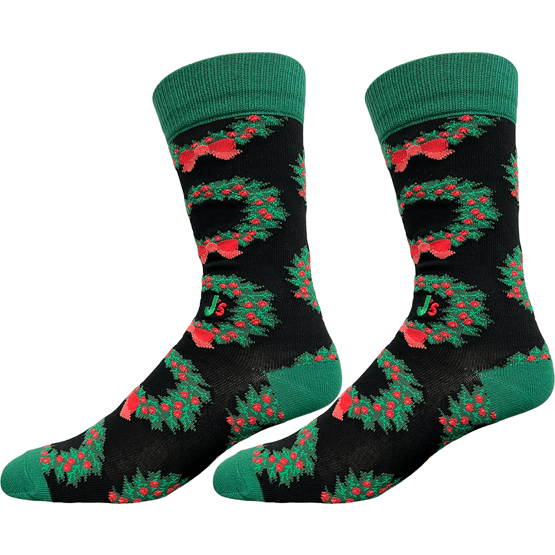 Christmas Wreaths Men's Crew Socks Black
