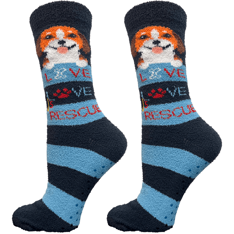 Dog Rescue Fuzzy Crew Socks Blue