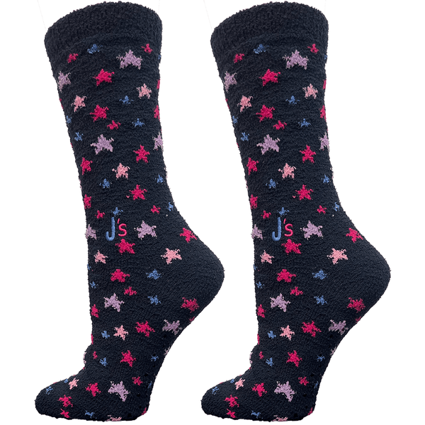 Stars Blue Fuzzy Women's Crew Socks Blue