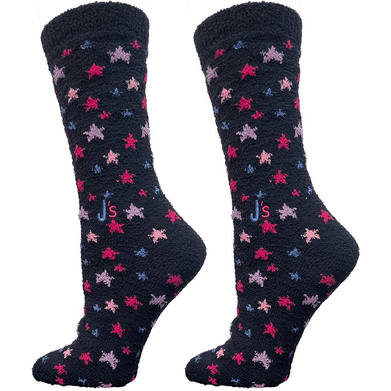 Stars Blue Fuzzy Women's Crew Socks Blue
