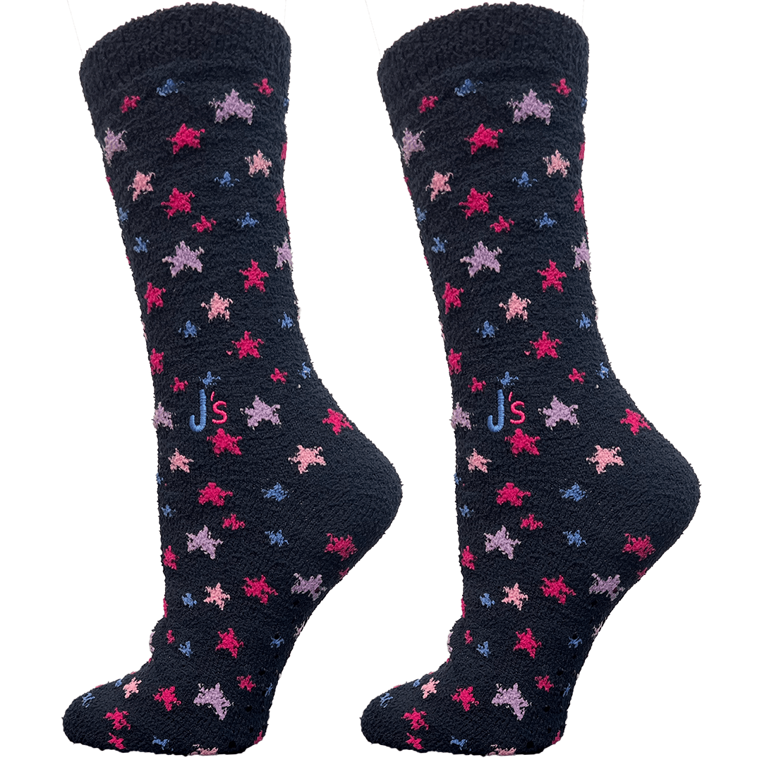 Stars Blue Fuzzy Women's Crew Socks Blue