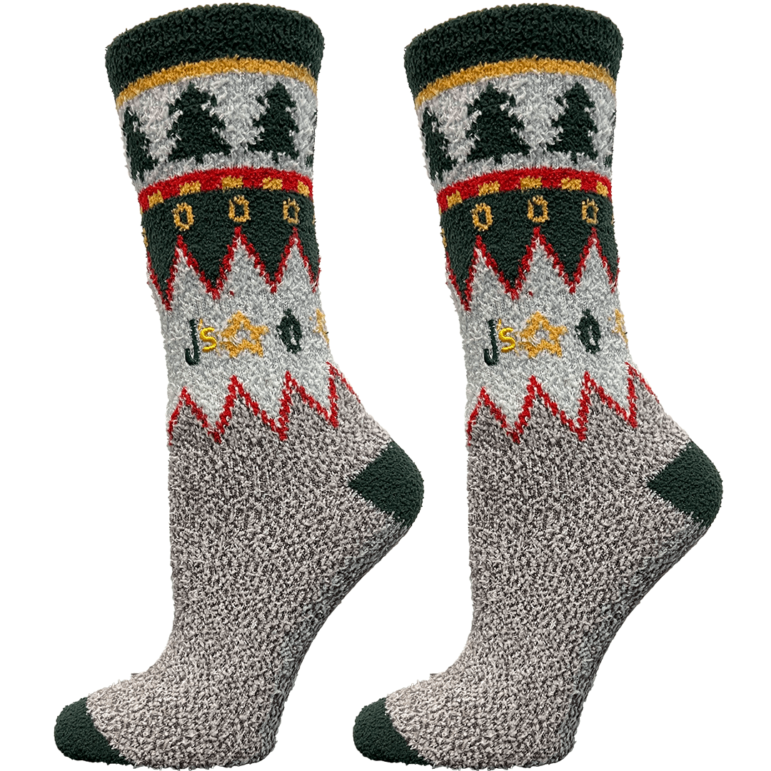 Tree Grey Fuzzy Women's Crew Socks Grey