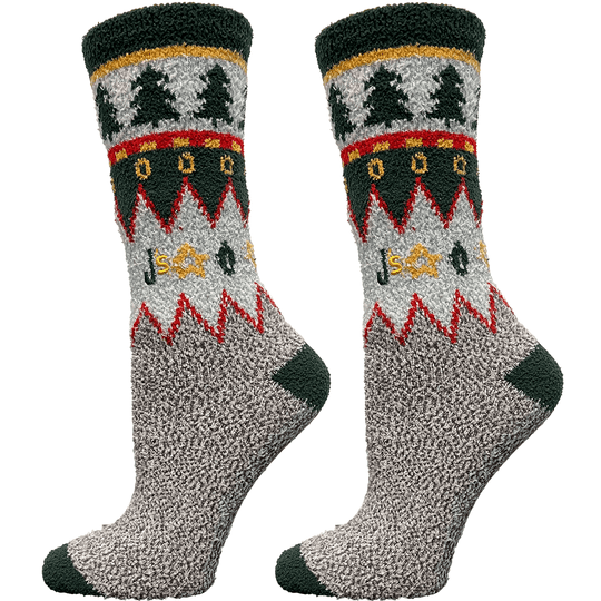 Tree Grey Fuzzy Women's Crew Socks Grey