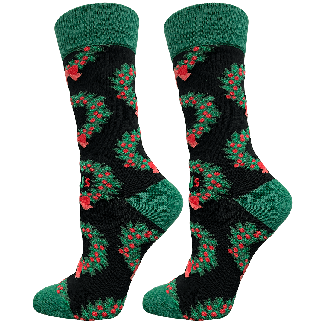 Christmas Wreaths Women's Crew Socks Black