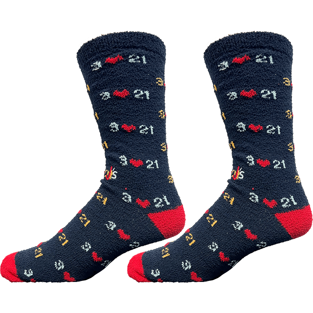 Down Syndrome Awareness Navy Blue Fuzzy Men's Crew Socks Navy Blue