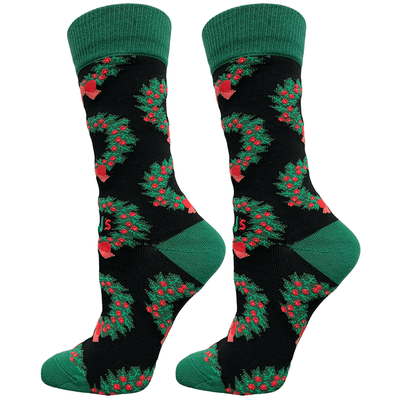 Christmas Wreaths Women's Crew Socks with evergreen wreaths and red bows
