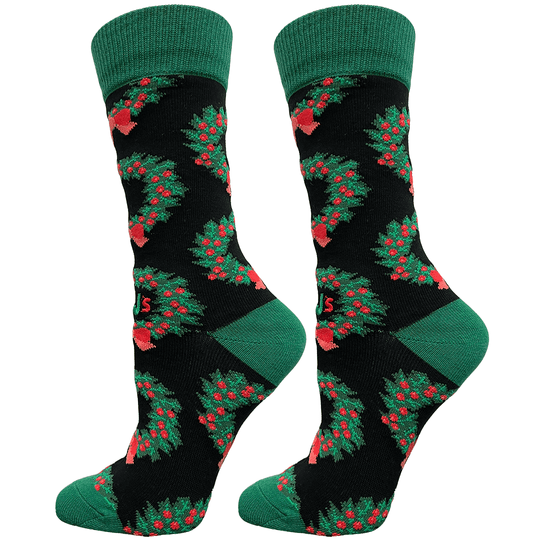 Christmas Wreaths Women's Crew Socks Black