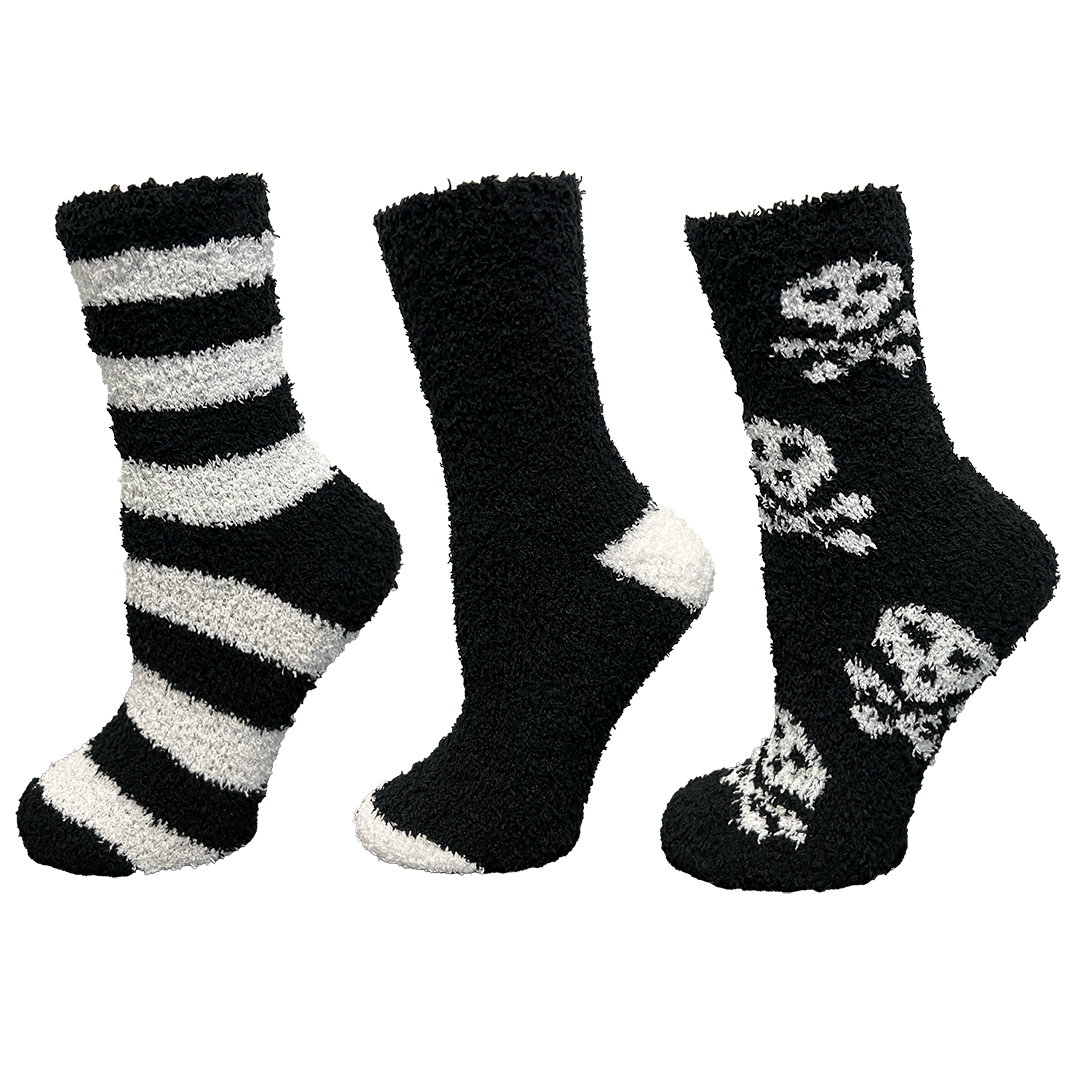 Halloween Skulls Fuzzy Sock 3 Pack Black