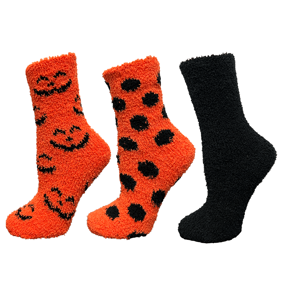 Halloween Pumpkins Fuzzy Sock 3 Pack Orange