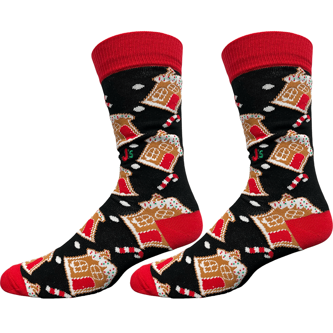 Gingerbread Houses Men's Crew Socks Black