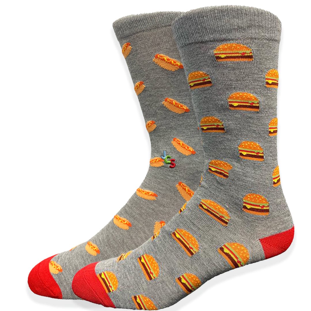 Mismatched Hamburger Hot Dog Crew Socks Men's / Grey