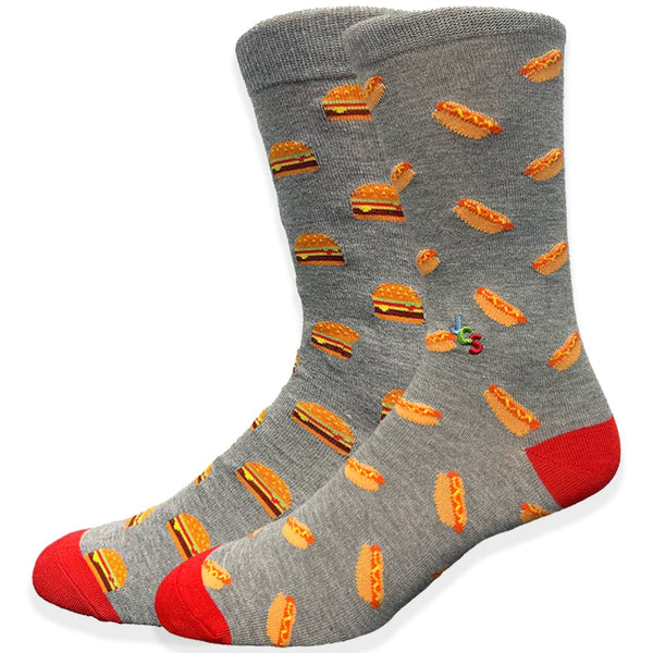 Mismatched Hamburger Hot Dog Crew Socks Women's / Grey