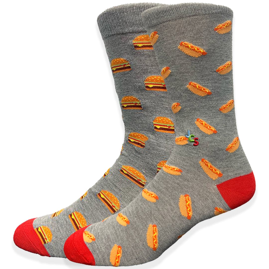 Mismatched Hamburger Hot Dog Crew Socks Women&#39;s / Grey