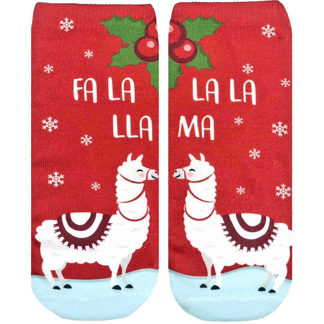 Mistletoe Llamas Ankle Socks Red and Aqua