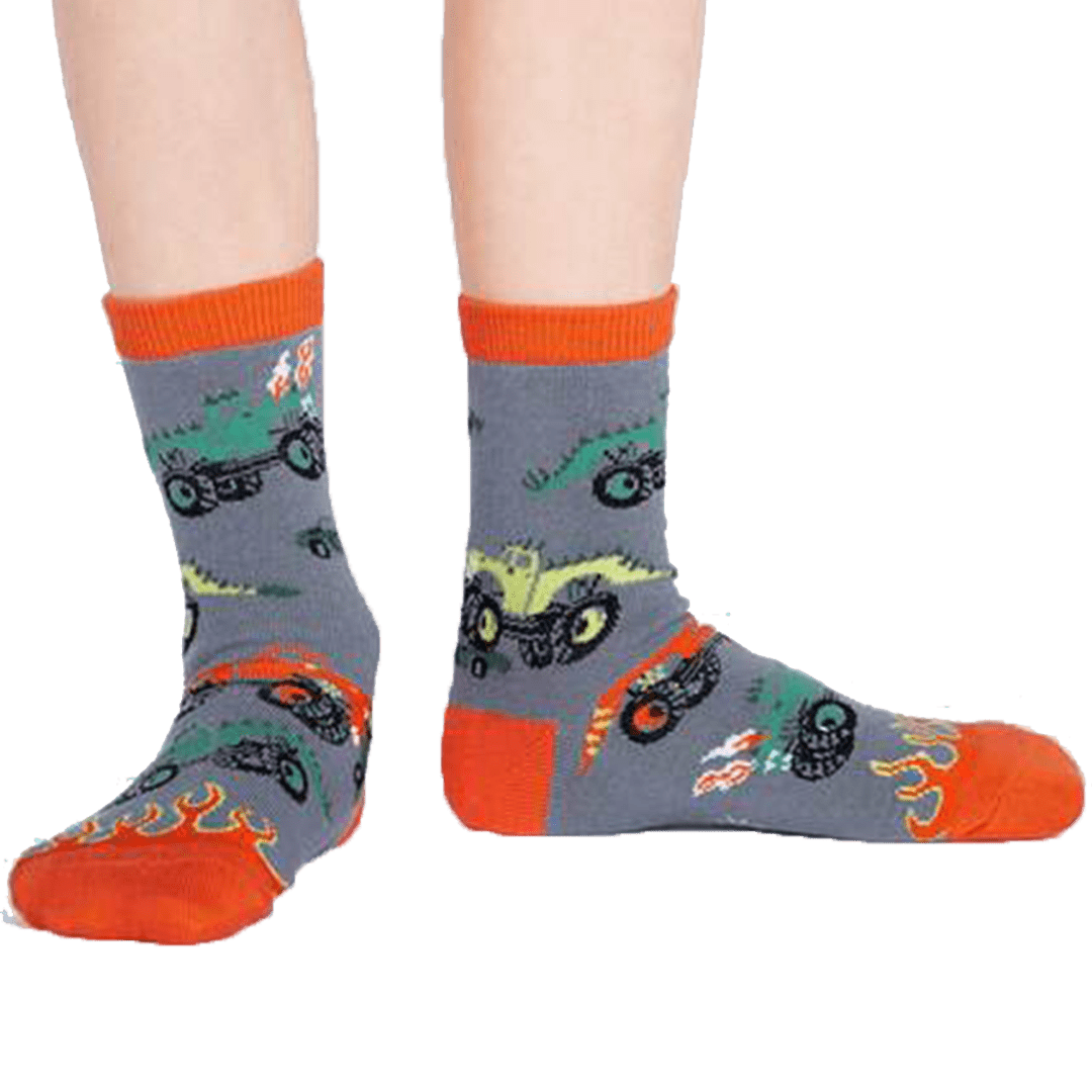 Monster Trucks Youth Crew Socks Grey