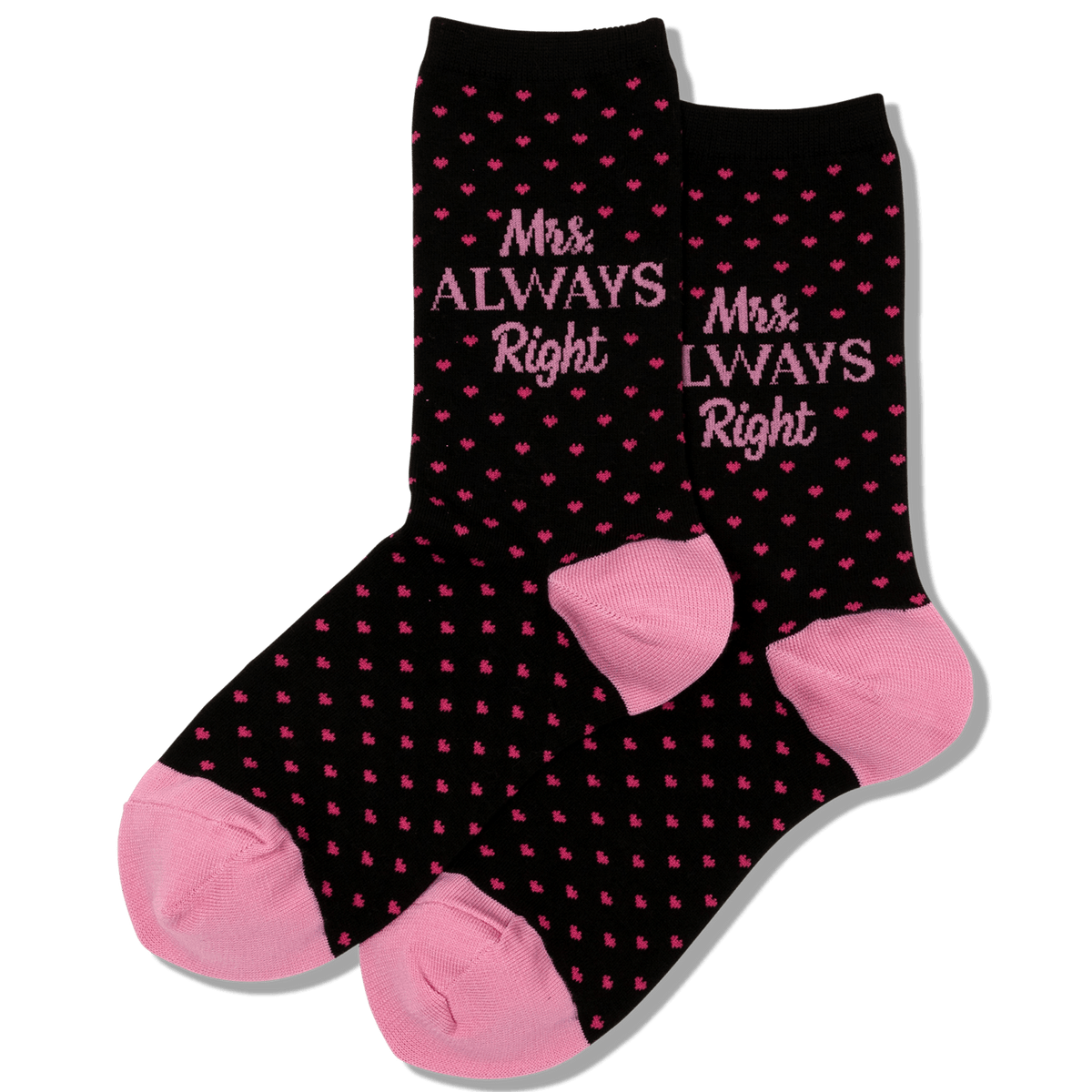 Mrs. Always Right Women&#39;s Crew Socks Black and Pink