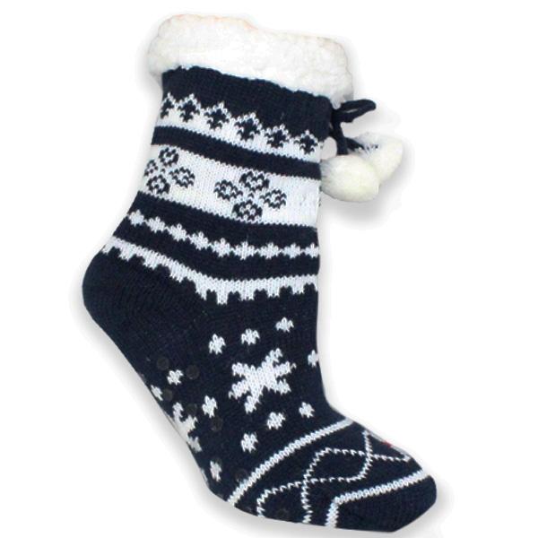 Children&#39;s Sherpa Christmas Slipper Socks Navy