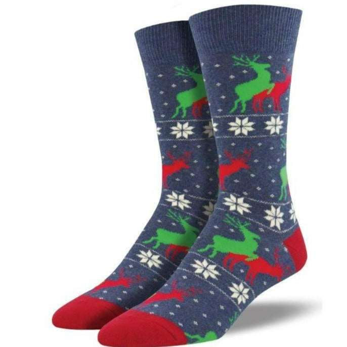 Naughty Reindeer Game Socks -Men’s Crew Sock blue