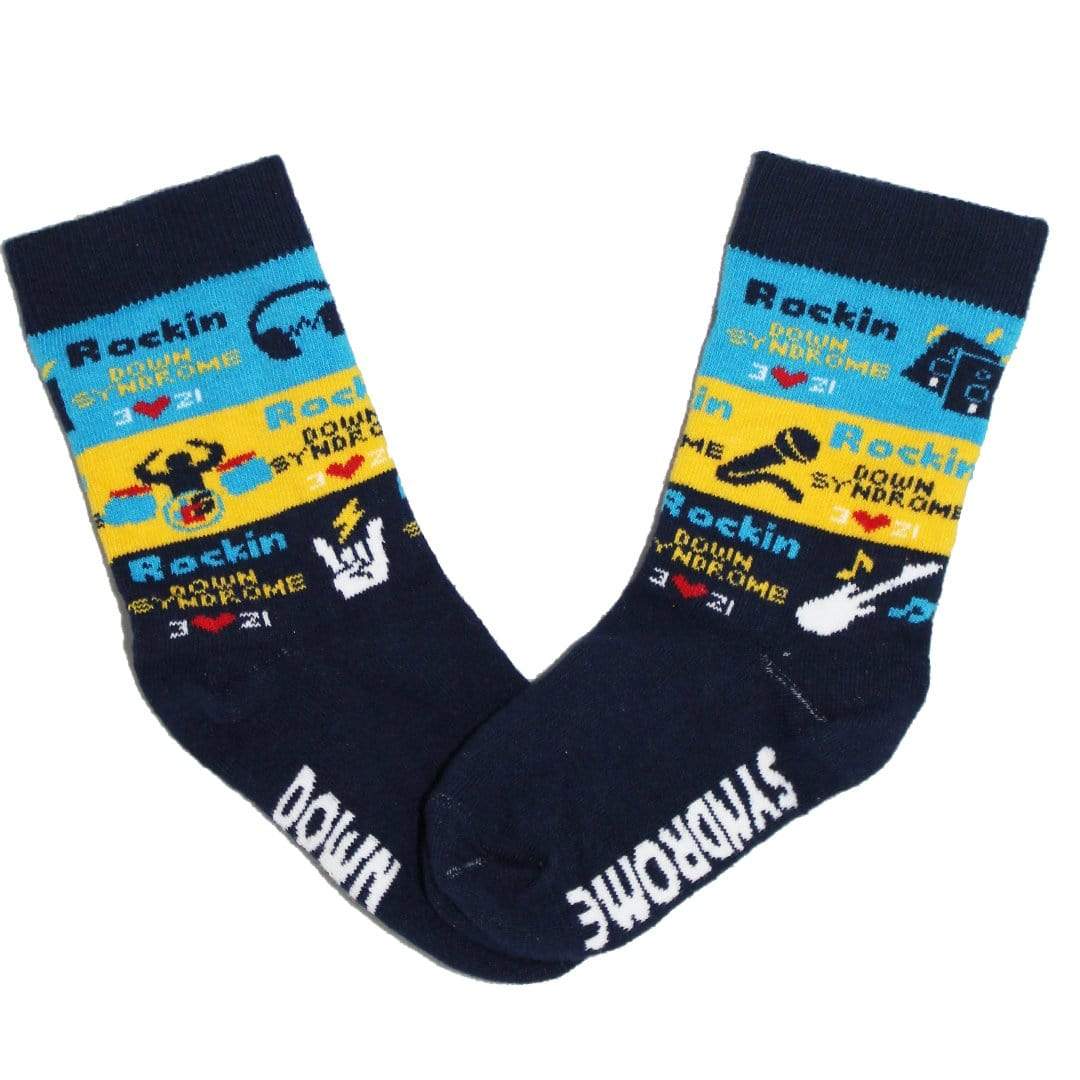 Navy Striped Rockin Down Syndrome  Socks Junior Crew Sock Navy