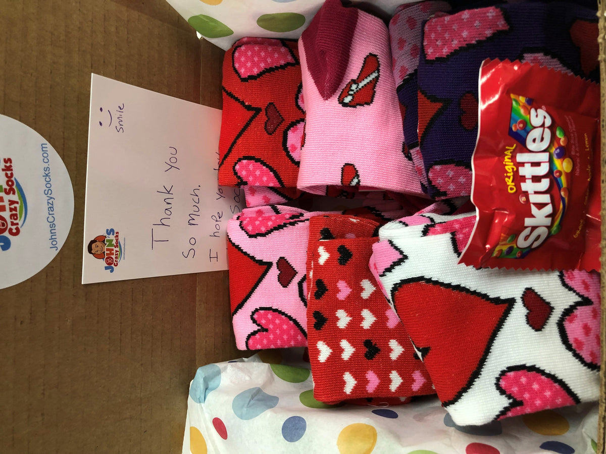 Valentine Fun Box of 6 Socks for Women Red