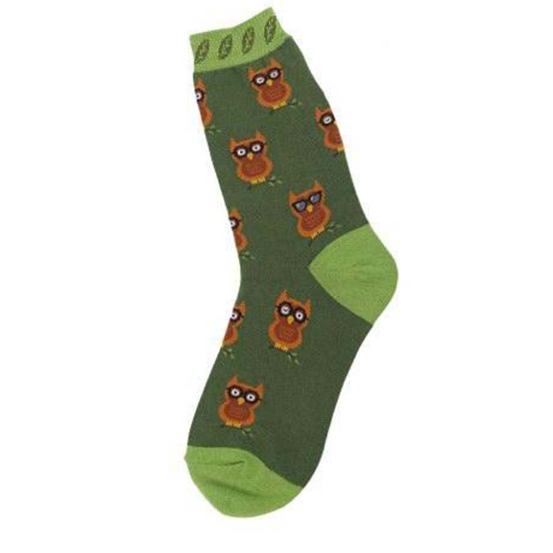 Owls Socks Women's Crew Sock green