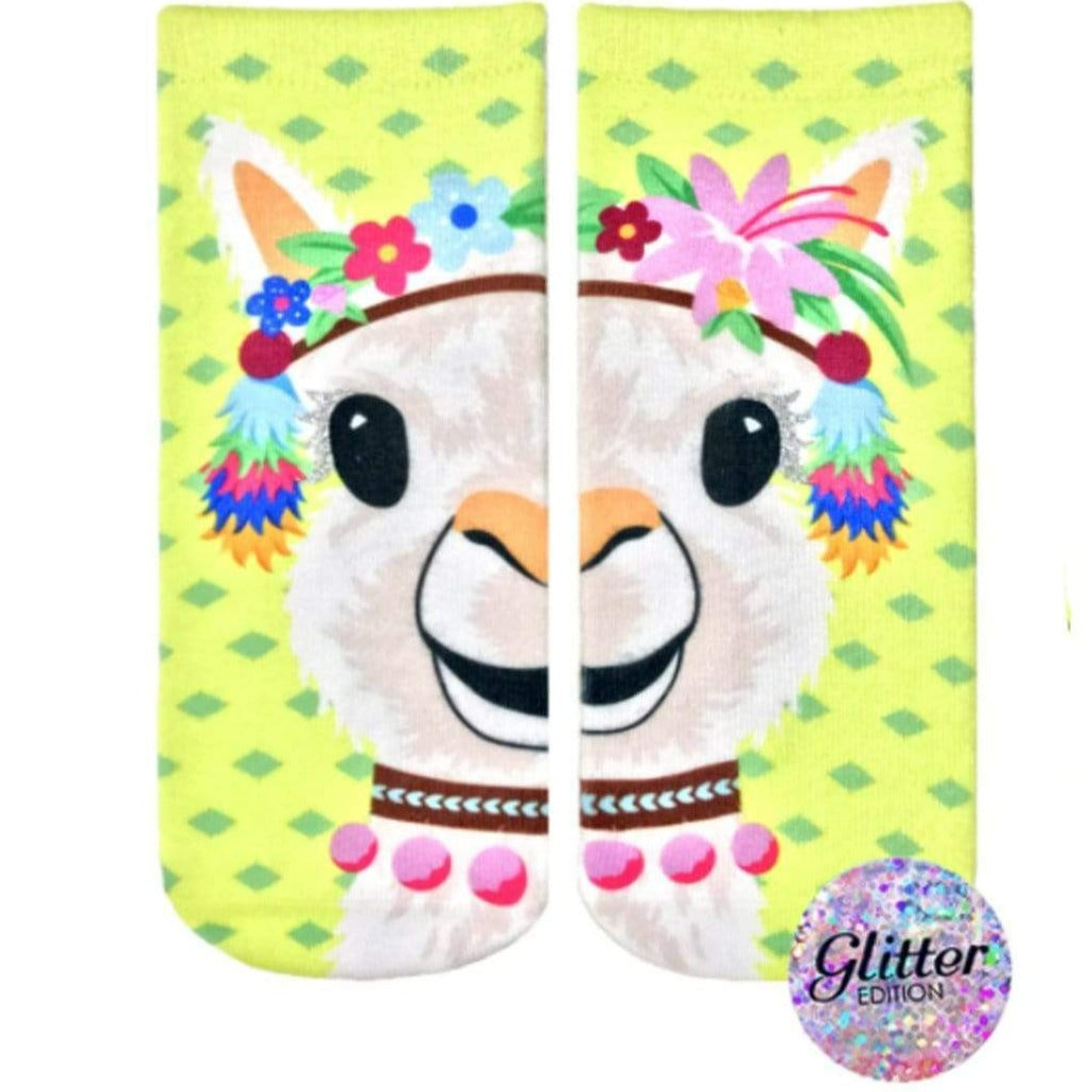 Party Llama Glitter Ankle Sock Yellow