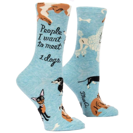 People To Meet: Dogs Women's Crew Socks Blue