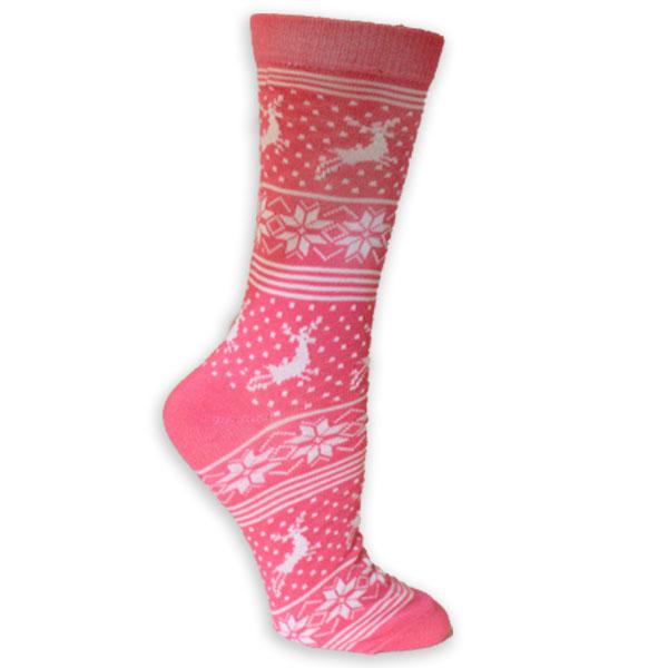 Reindeer Snowflake Women’s Holiday Sock Pink