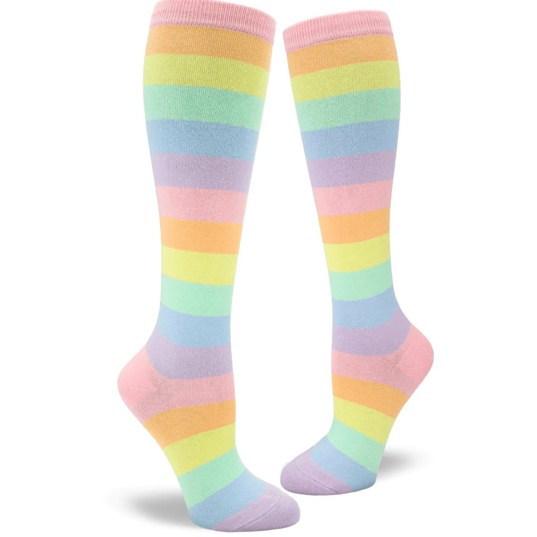 Pastel Rainbow Striped Women&#39;s Knee High Socks Pastel Rainbow