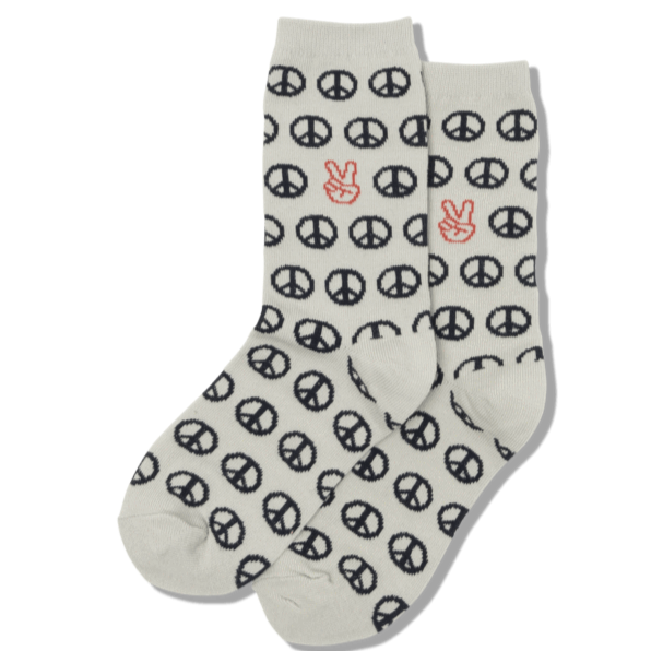 Peace Sign Kid's Crew Socks Grey