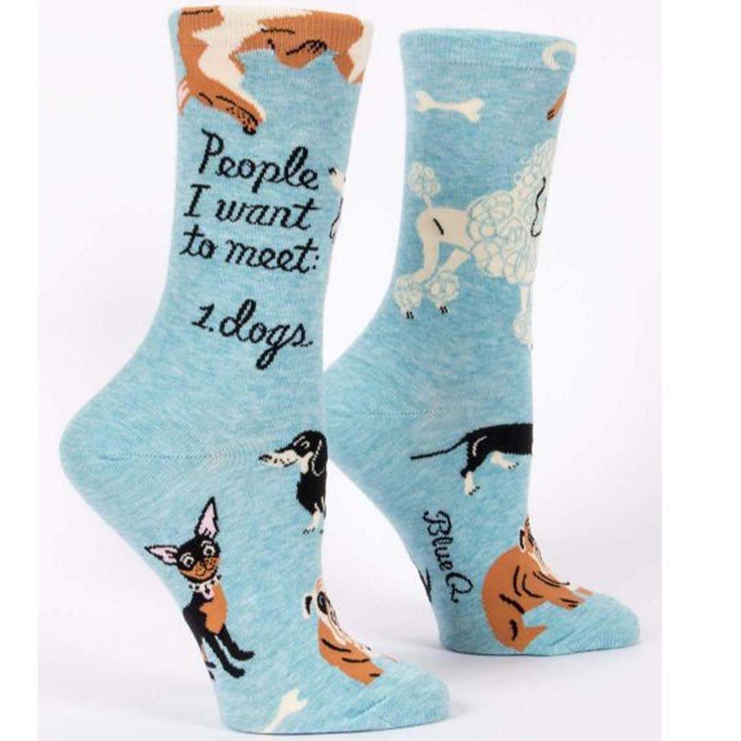 People To Meet: Dogs Women&#39;s Crew Socks Blue