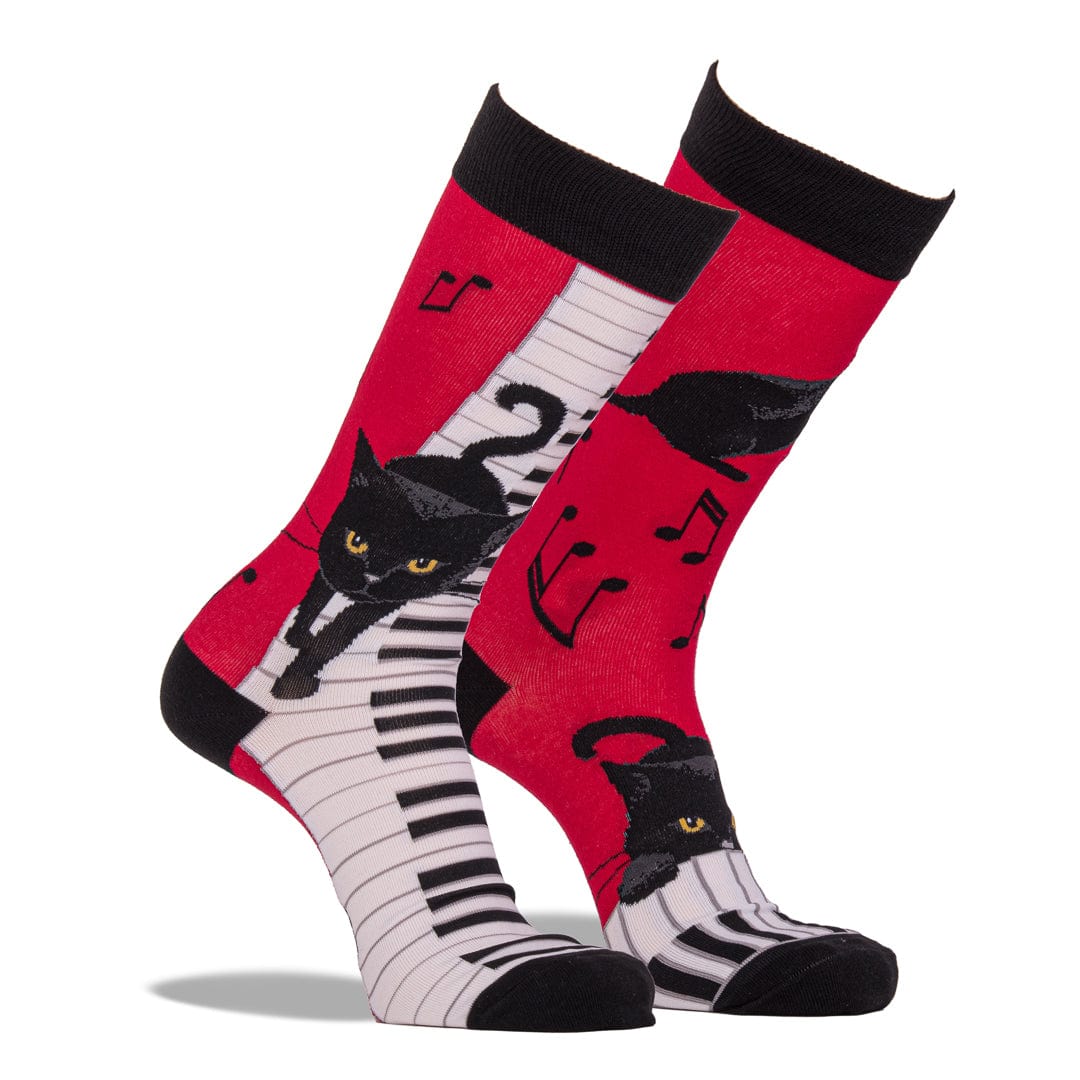 Piano Cat Socks Men’s Crew Sock red
