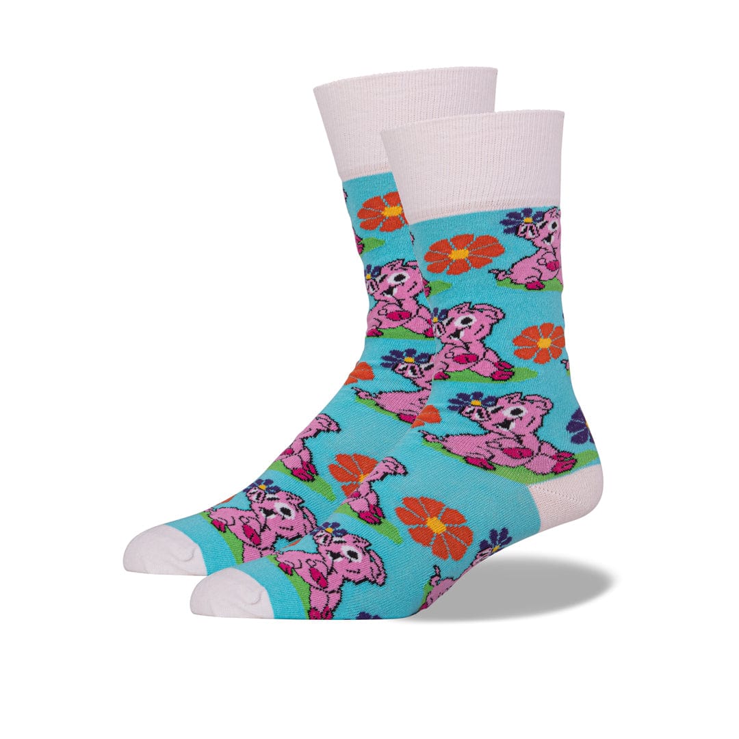Pigs and Flowers Socks Unisex Crew Sock One Size Fits Most / Teal