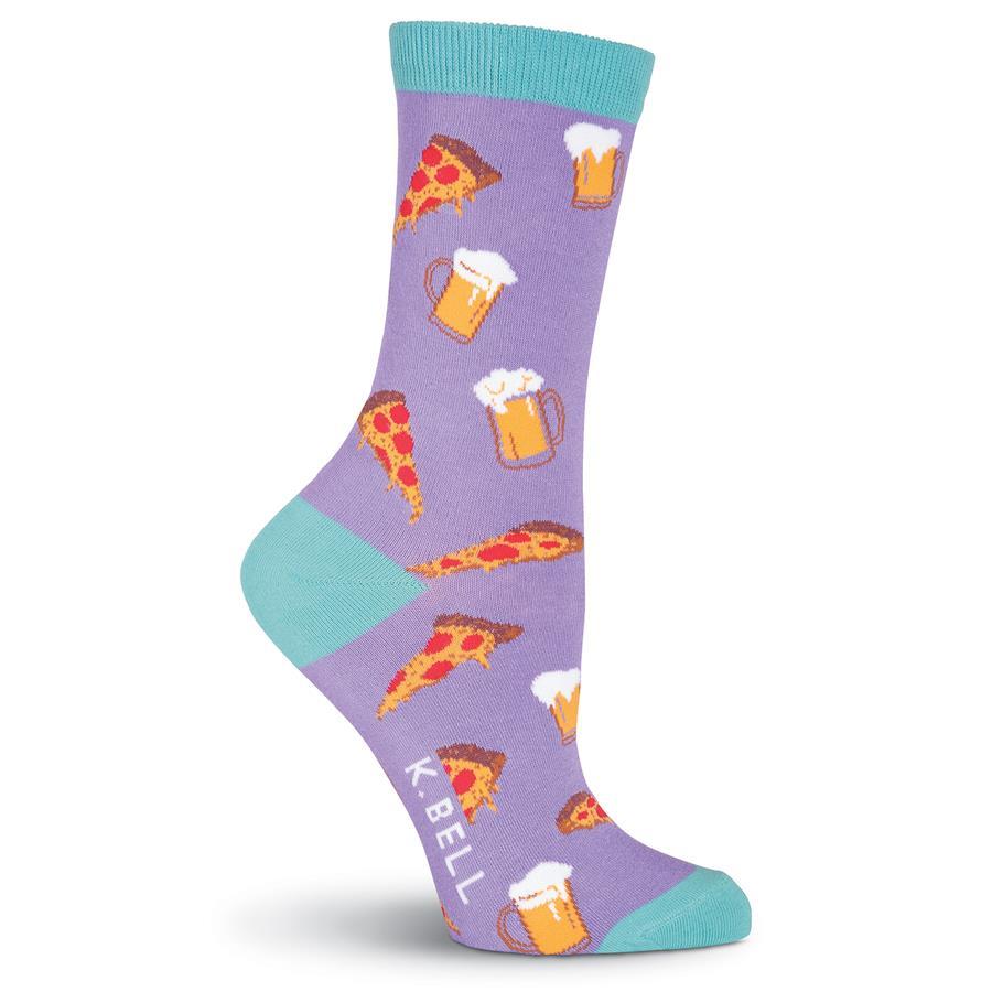 Pizza & Beer Socks -Women's Crew Sock Purple
