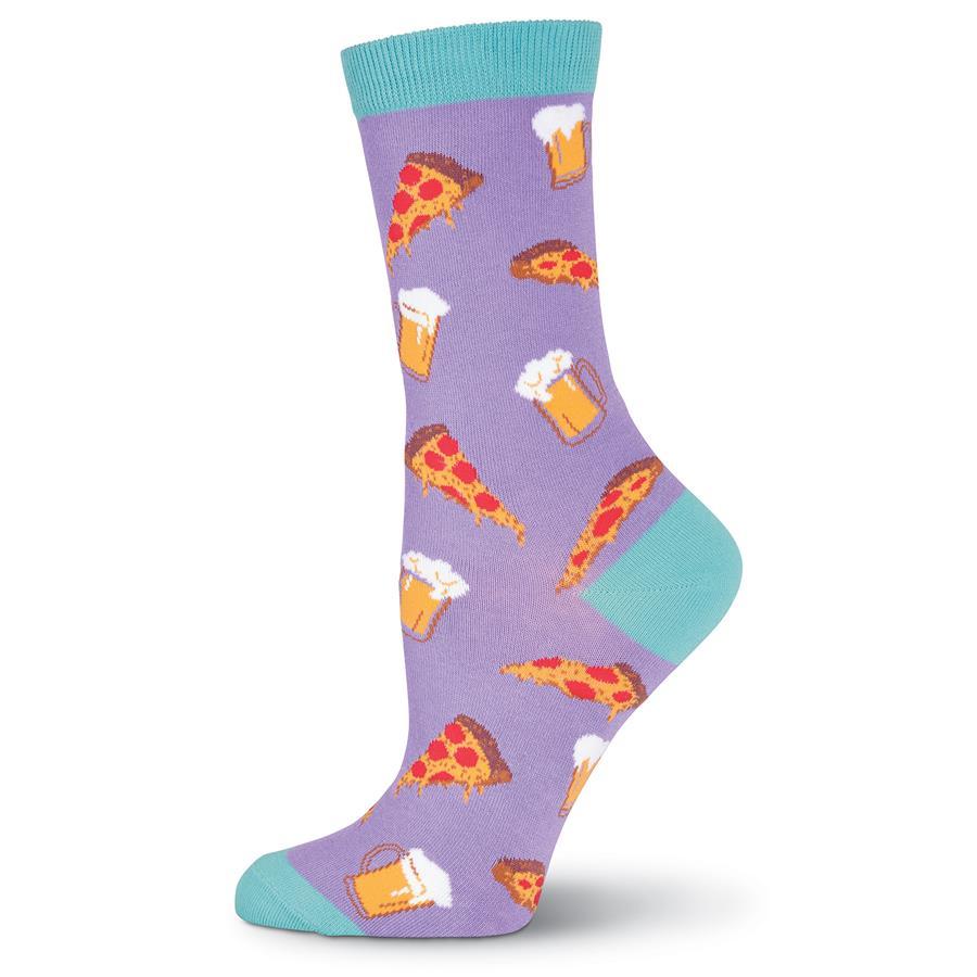 Pizza &amp; Beer Socks -Women&#39;s Crew Sock Purple