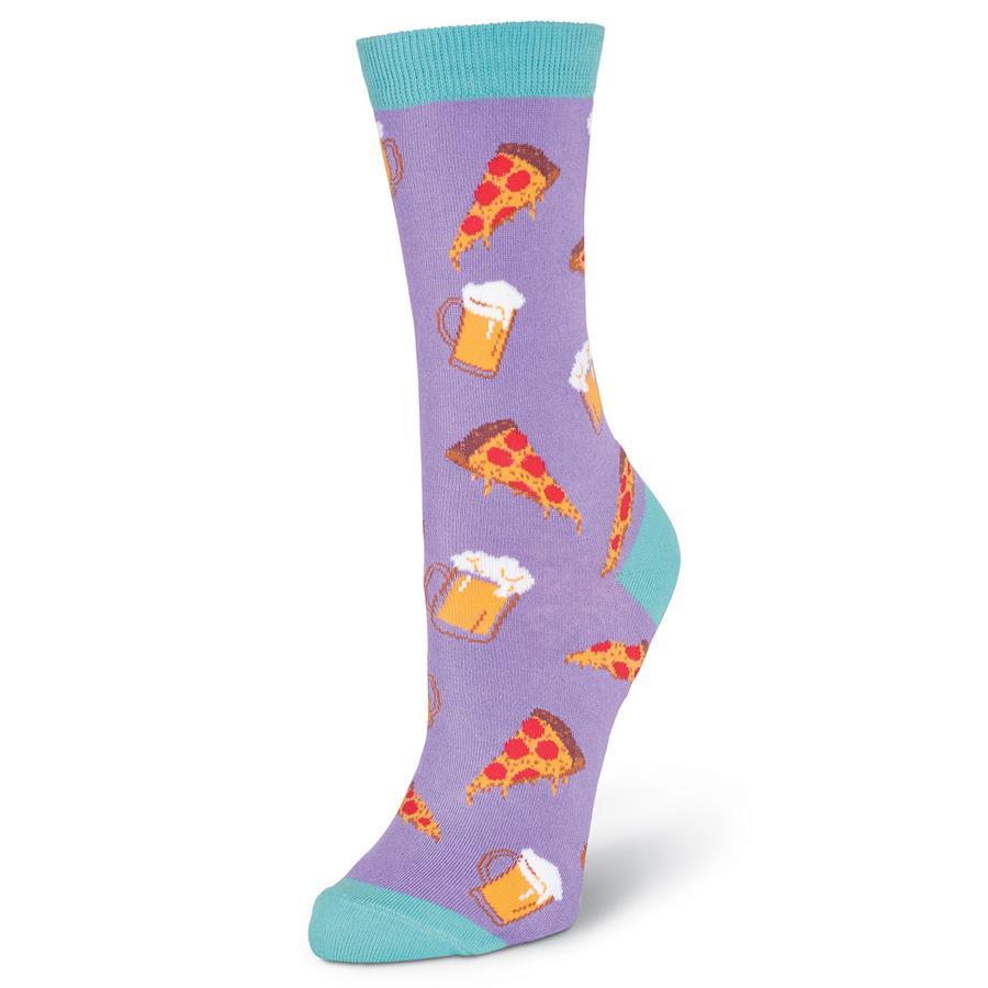 Pizza &amp; Beer Socks -Women&#39;s Crew Sock Purple