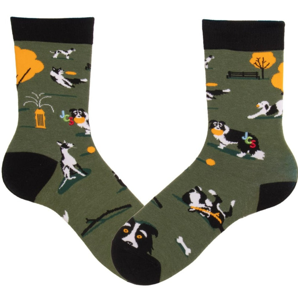 Playful Pups Crew Sock Men's / Green / Black