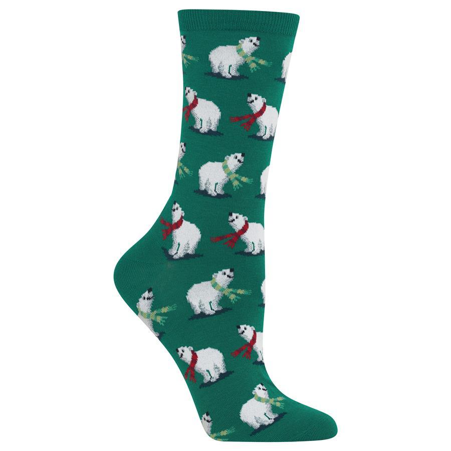Polar Bear Socks -Women&#39;s Crew Sock Green