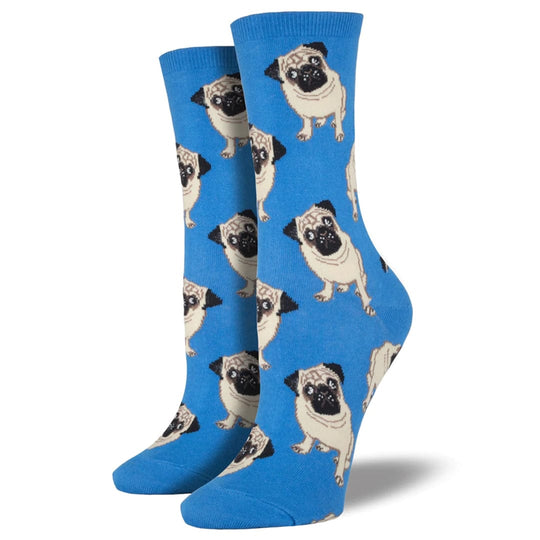 Pugs Socks Blue Women's Crew Sock Blue