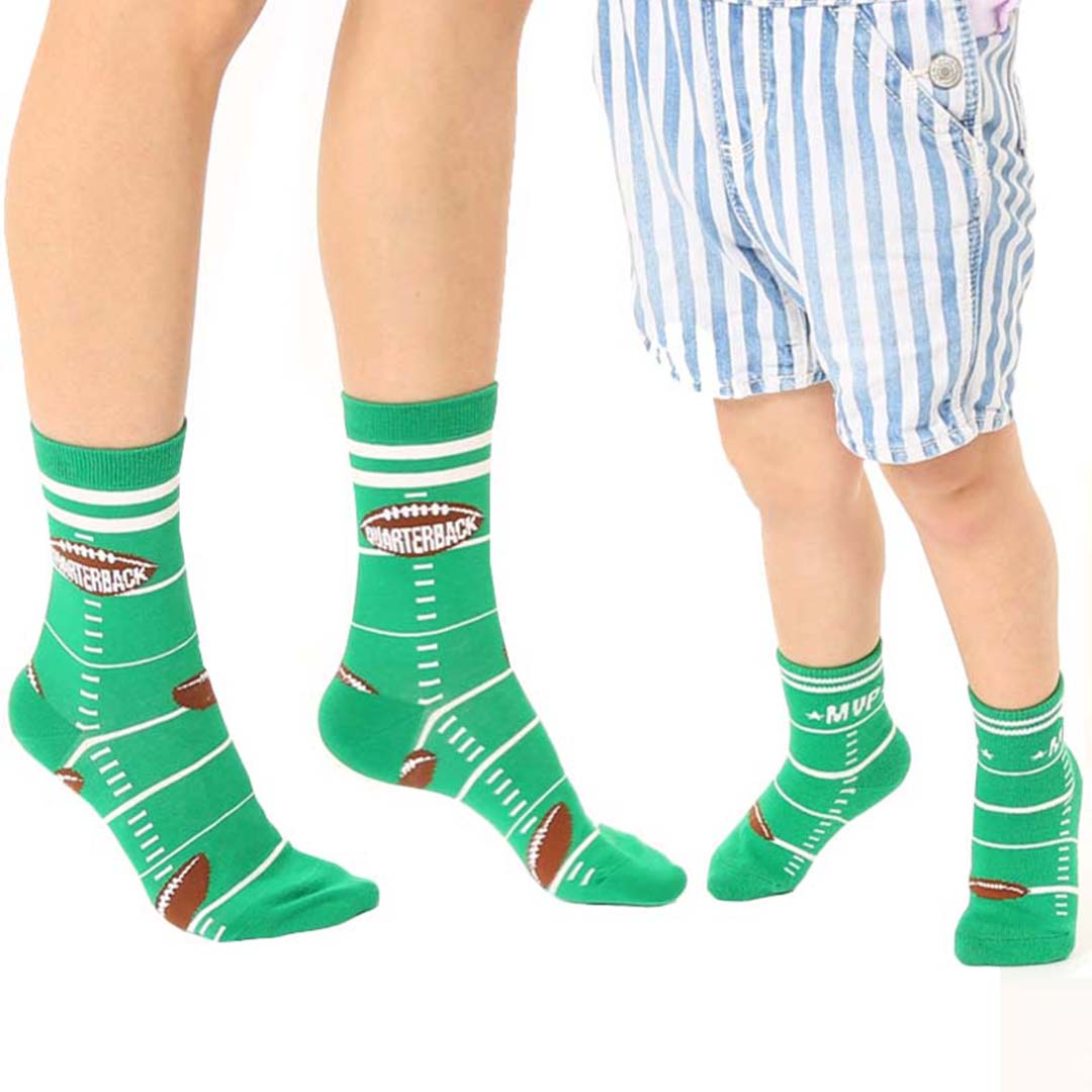 Quarterback Me and Mini Crew Socks Green