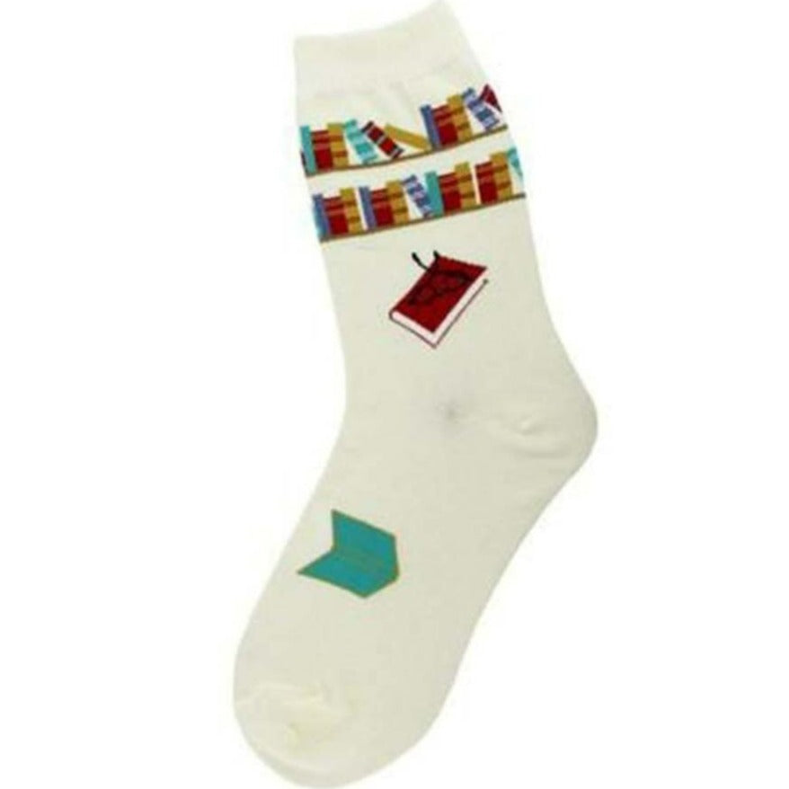 Reading Books Socks Women's Crew Sock White